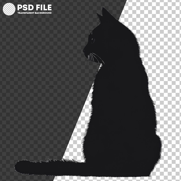 PSD png black cat silhouette on white