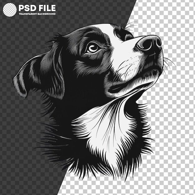 PSD png black and white border collie looking upward