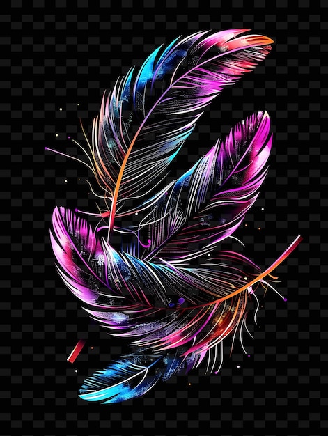 Png Bohemian Decal With Designs of Feathers and With Iridescent Creative Neon Y2K Shape Decorative