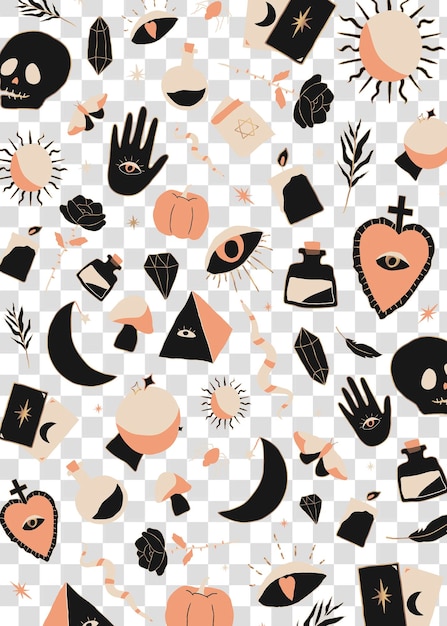 PSD png bohemian witchcraft doodle halloween transparent