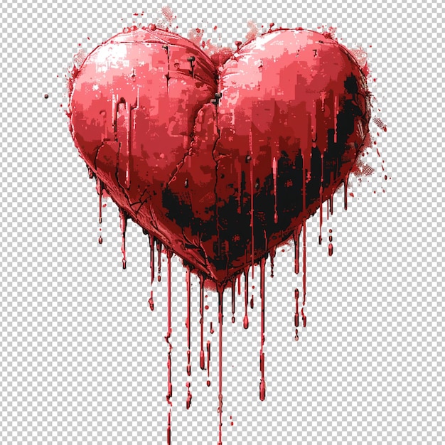 PSD png bold red heart with dripping paint effect