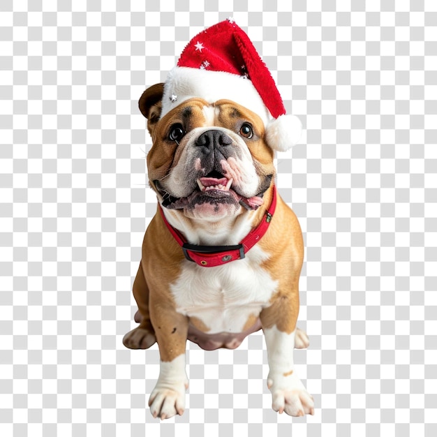 PSD png bull dog dog wearing a santa hat bulldog cute pet