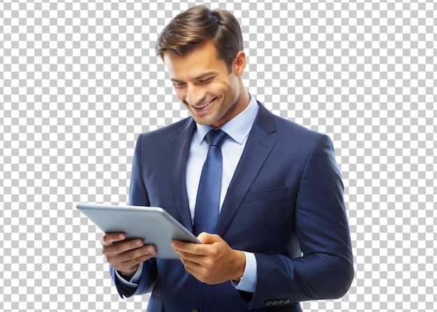 PSD png business professional using digital tablet transparent