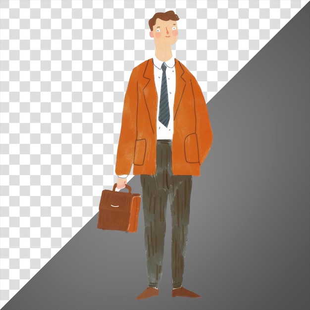 PSD png businessman illustration with briefcase