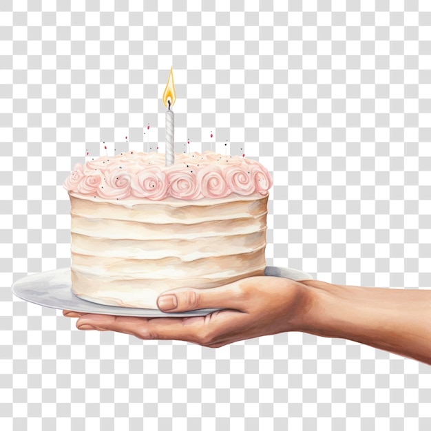 PSD png cake birthday dessert holding digital paint illustration ai generated image