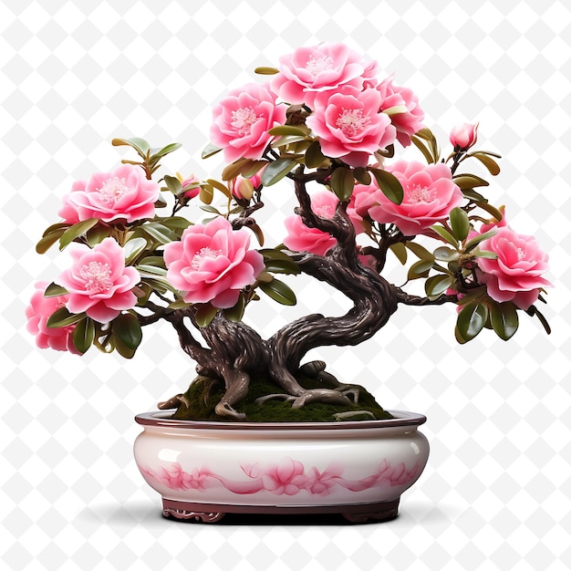 PSD png camellia bonsai tree porcelain pot glossy leaves elegant con transparent diverse trees decor