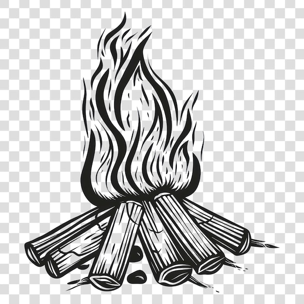 PSD png campfire illustration with burning logs