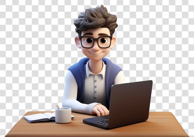 PNG Cartoon character working remotely