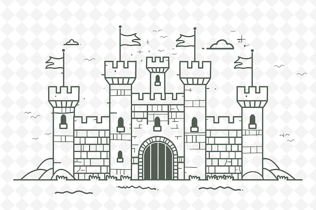 Png Castle Tower Frame Art With Flag and Drawbridge Decorations Illustration Frame Art Decorative