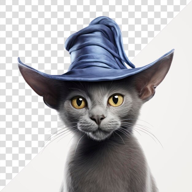 PSD png cat wearing blue wizard hat