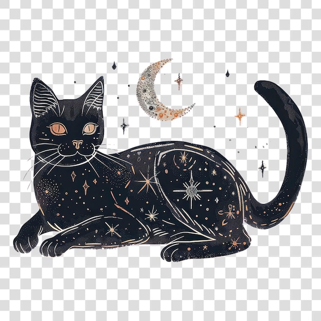 PSD png celestial black cat illustration