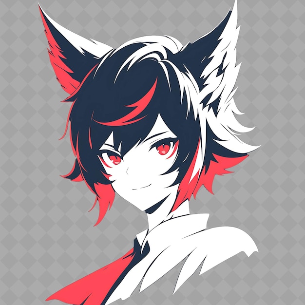 PSD png charming and graceful anime fox boy with fox ears and a tail creative chibi sticker collection