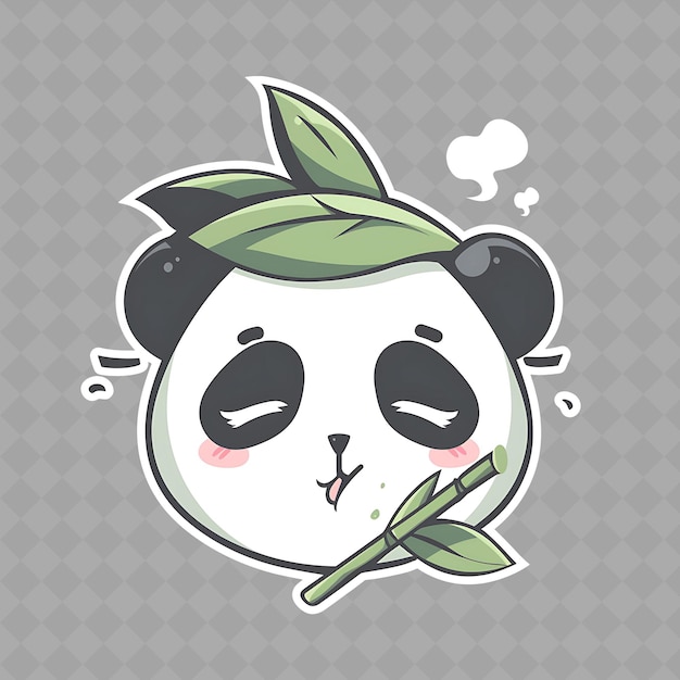 PSD png charming and kawaii anime panda girl with a bamboo leaf hat creative chibi sticker collection