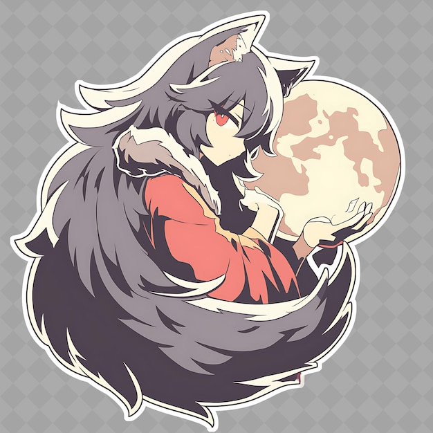 PSD png charming and kawaii anime werewolf girl with werewolf ears a creative chibi sticker collection