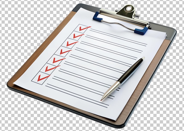 PSD png checklist clipboard with pen isolated transparent