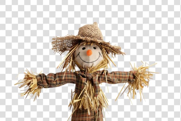 PSD png cheerful scarecrow with straw hat