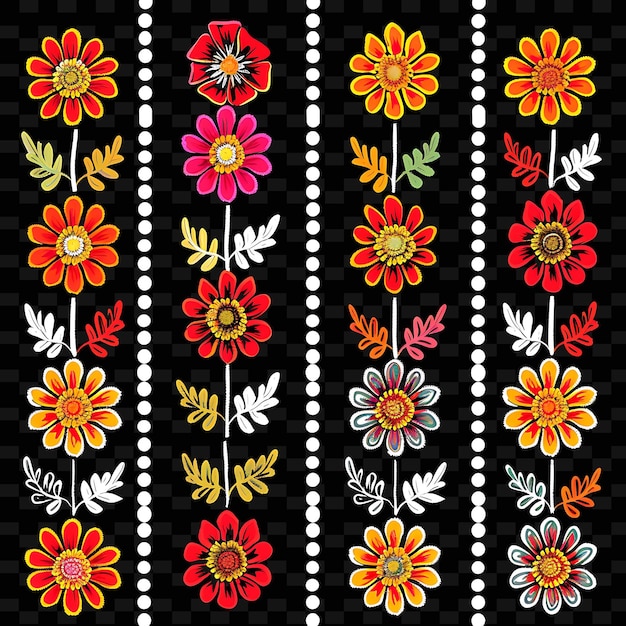 PSD png cheerful zinnia flowers borderlines design with fiesta stripillustration abstract collections