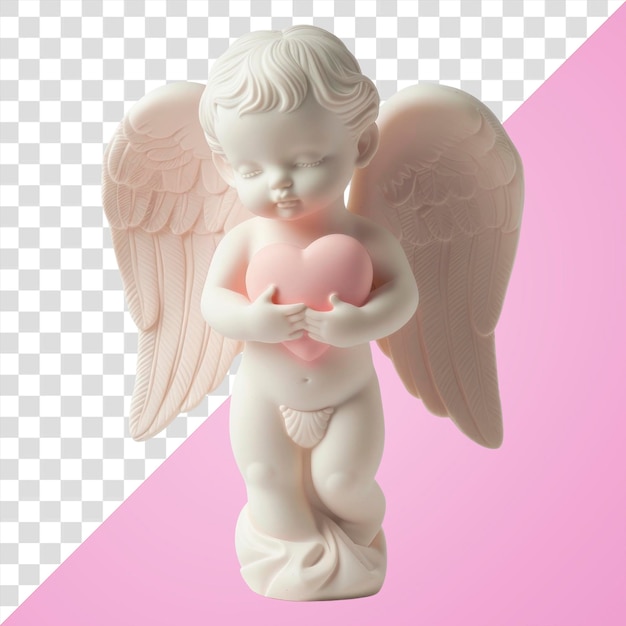 PSD png cherubic angel holding pink heart