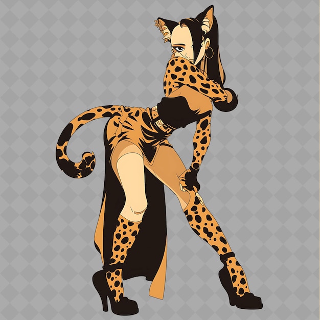 Png Chic and Stylish Anime Leopard Girl With Spots and a Fashion Creative Chibi Sticker Collection