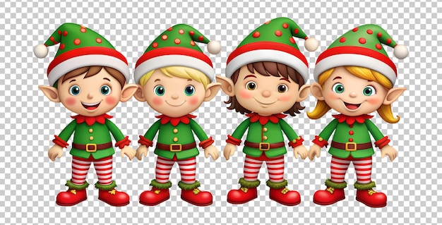 PSD png christmas elves in green and red costumes transparent