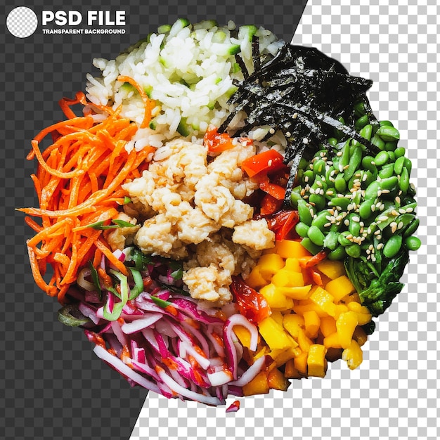 PSD png colorful chicken and veggie rice bowl