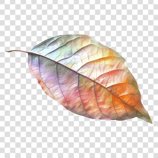 PSD png colorful delicate leaf on white