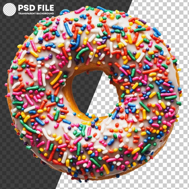 PSD png colorful donut with sprinkles on a white icing