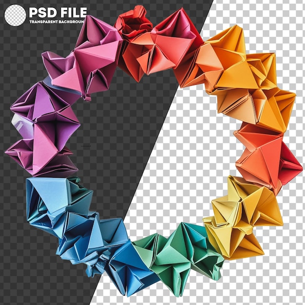 PSD png colorful origami wreath on white