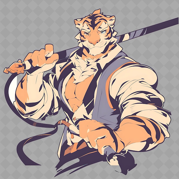 PSD png confident and assertive anime tiger boy with stripes and a w creative chibi sticker collection