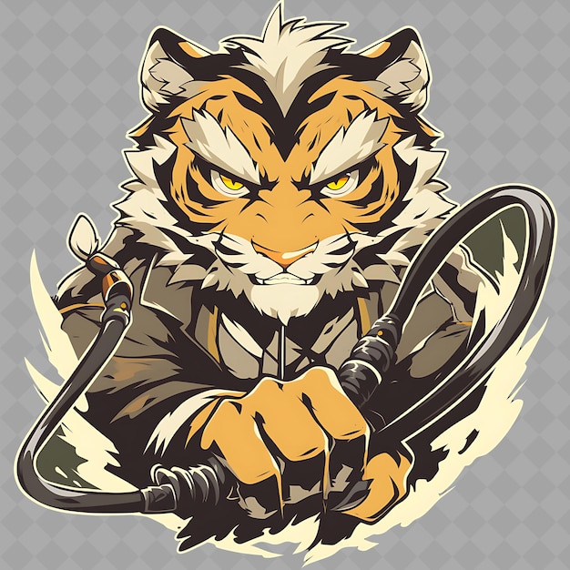 PSD png confident and assertive anime tiger boy with stripes and a w creative chibi sticker collection