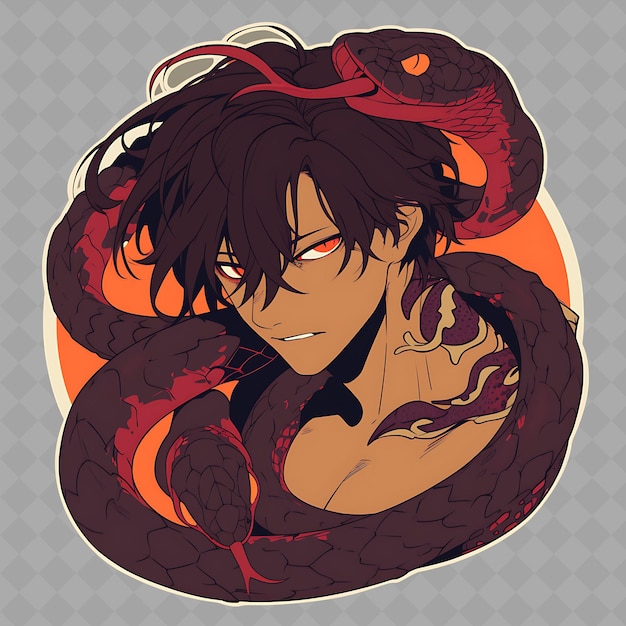 PSD png cool and edgy anime snake boy with snake eyes and a forked t creative chibi sticker collection