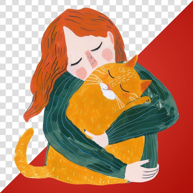 PSD png cozy hug with orange cat