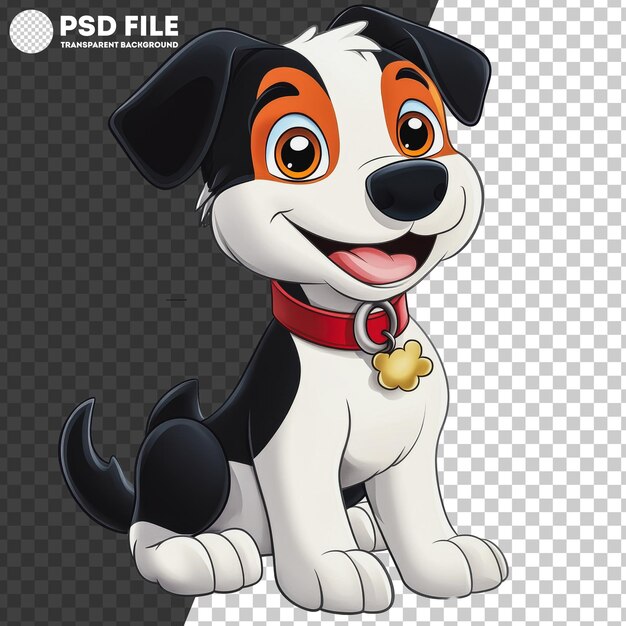 PSD png cute cartoon dog sitting happily in a playful pose