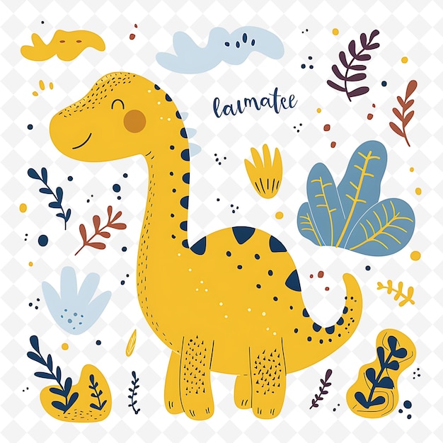 Png Cute Dinosaur With Fossil Patterns Scattered Randomly Earth Flat Illustration Cute Character