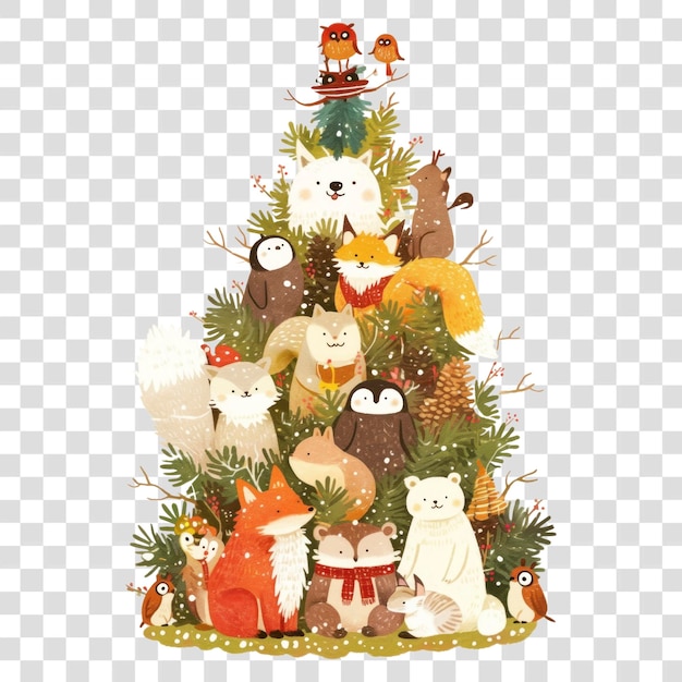 PSD png cute forest animals christmas illustration woodland