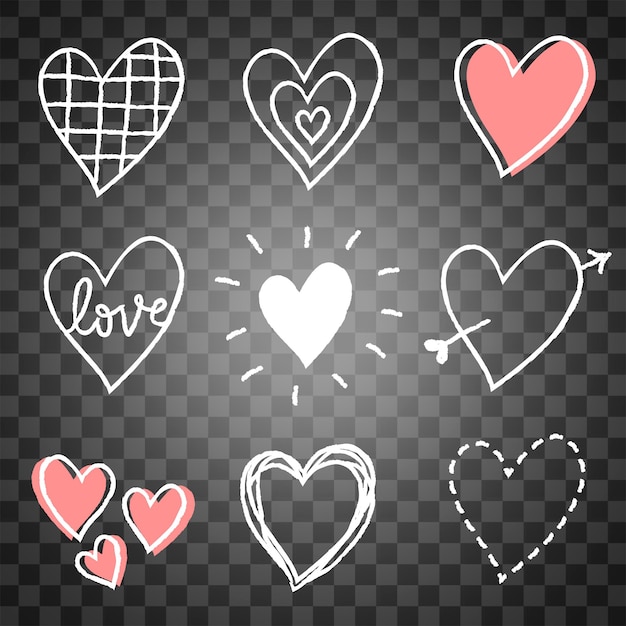 PSD png cute heart element set in hand drawn style