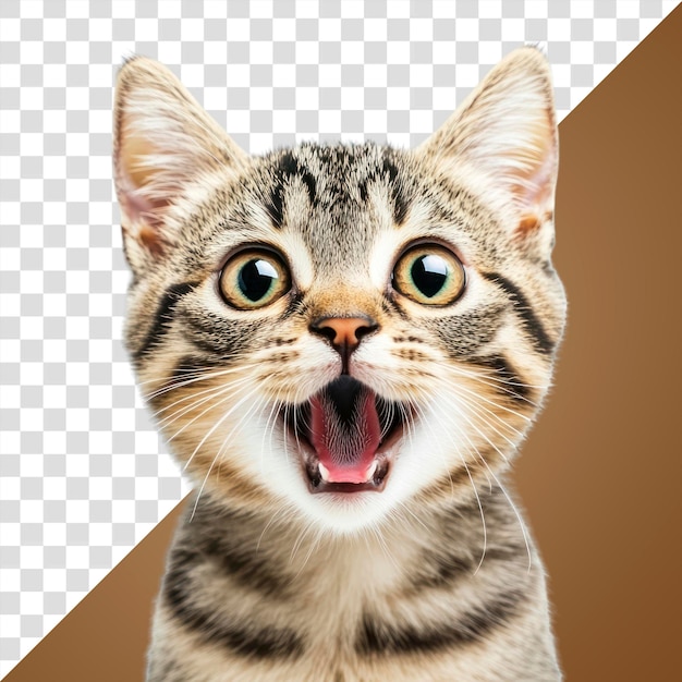 PSD png cute surprised tabby kitten portrait