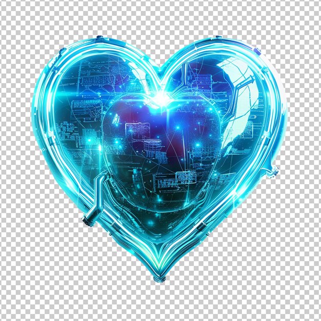 PSD png cyber network blue heart