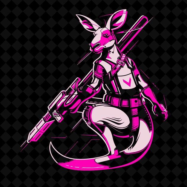 PSD png cybernetic kangaroo with neon pink accents wearing a utility animal mascot outline collections