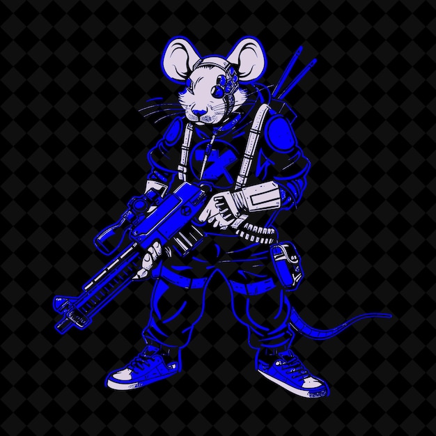 Png Cybernetic Mouse With Neon Pink Accents Wearing a Utility Be Animal Mascot Outline Collections