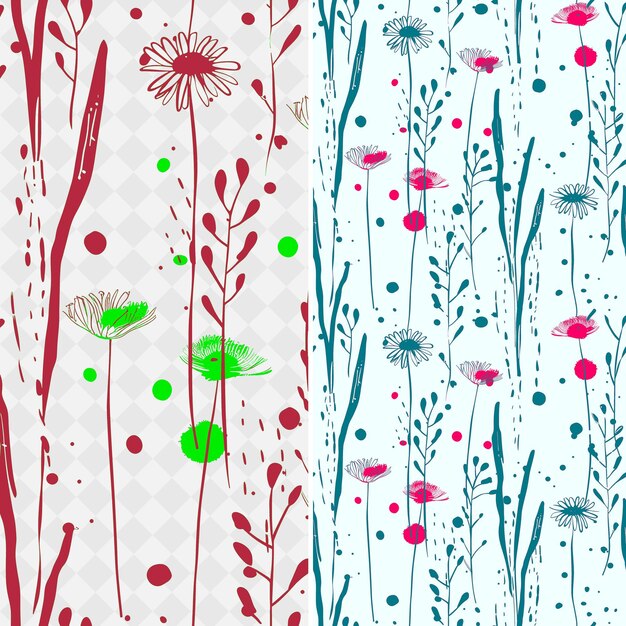 Png Delicate Daisy Flowers With Feathery Grass Silhouettes and L Nature Pattern Outline Art Design