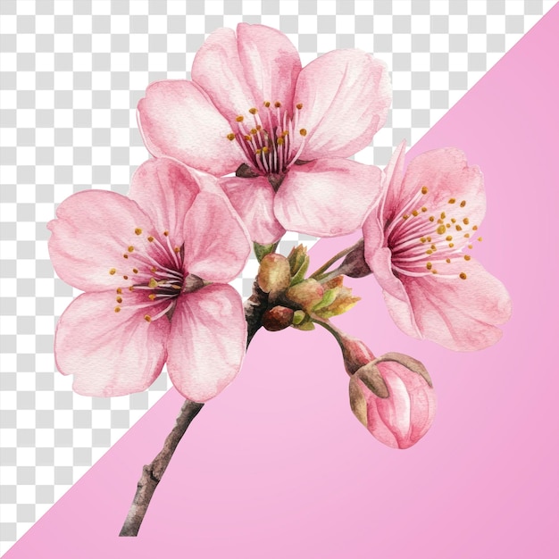 PSD png delicate pink cherry blossom illustration