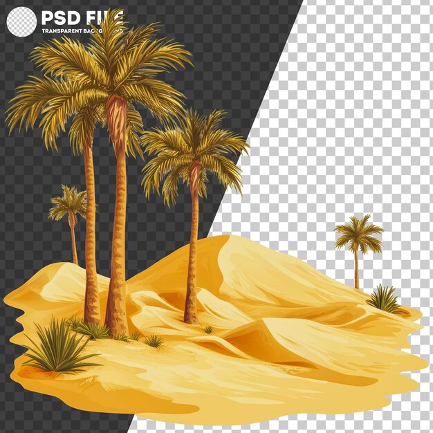 PSD png desert landscape with palm trees and dunes