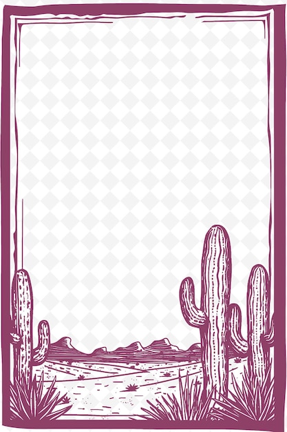 Png Desert Themed Frame Art With Cactus and Coyote Decorations B Illustration Frame Art Decorative