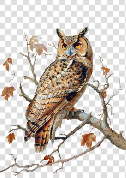 PSD png detailed owl on autumn branch