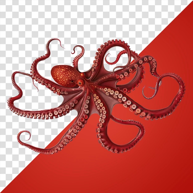 PSD png detailed red octopus illustration