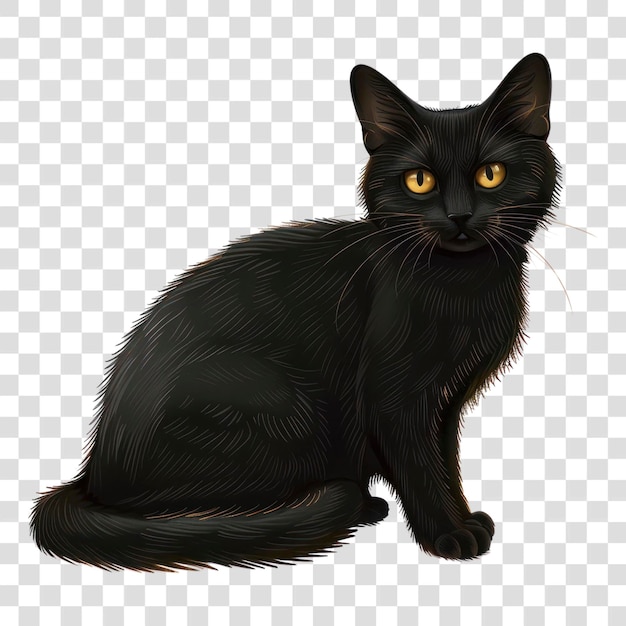 PSD png elegant black cat illustration