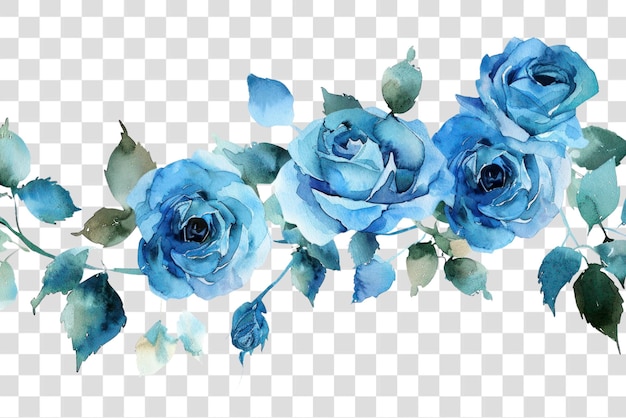 PSD png elegant blue watercolor roses