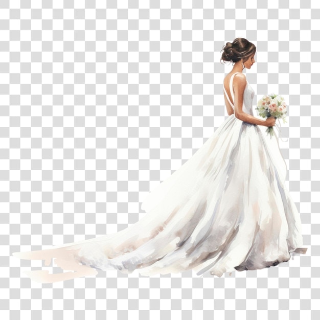 PSD png elegant bride holding bouquet