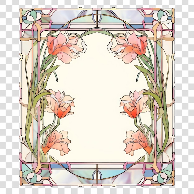 PSD png elegant floral stained glass frame